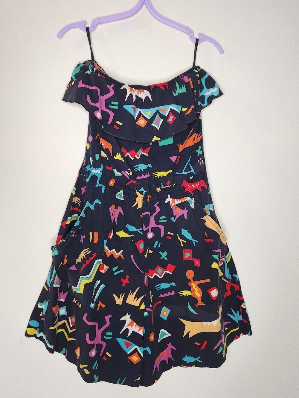 Vintage Womens Medium Black Romper Cave Art Ingenious Sleeveless